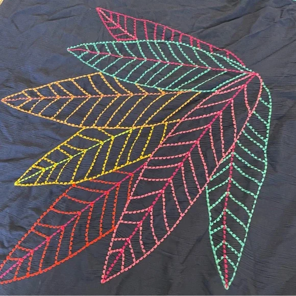 Trina Turk Rainforest Embroidered Sarong Navy Blue Rainbow - Picture 4 of 6